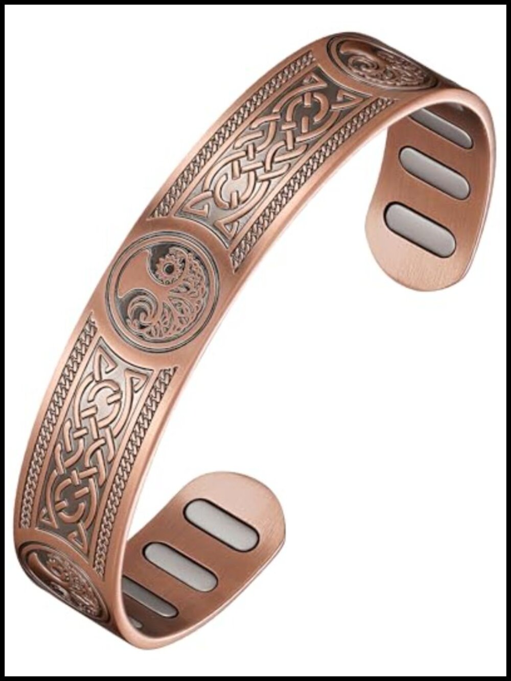 Copper Magnetic Bracelet with Oval Magnets - Adjustable Cuff Bangle for Men &